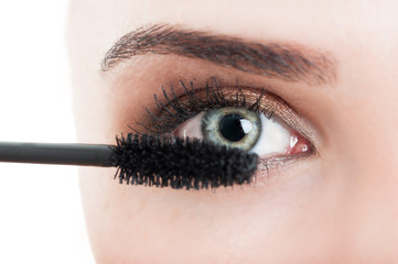 Mascara wand or brush and woman eye