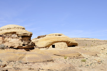 Sandstone rocks in Jordan desert.