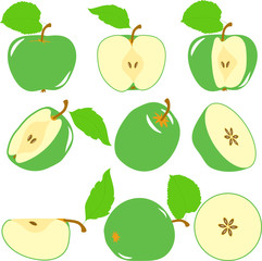 Green apple slices, collection of vector illustrations on a transparent background