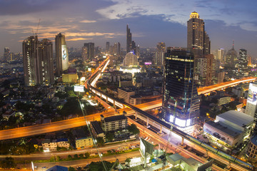 Fototapeta premium Modern city, Sathon Road, Bangkok, Thailand