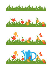 Green grass and flowers. Vector brush