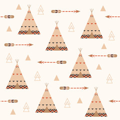 Seamless wigwam pattern with arrows. Vector Illustration © 210484kate