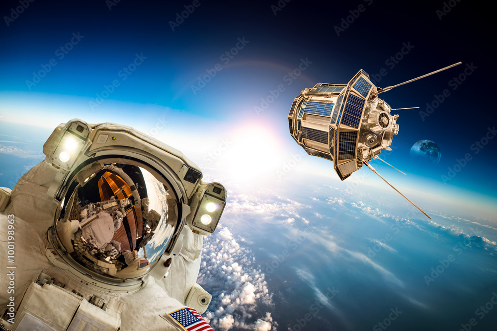 Sticker astronaut in outer space