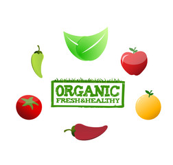 organic fresh and healthy stamp around food
