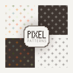Set of vector seamless patterns of pixel elements.