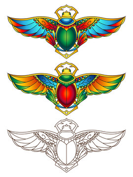 Egyptian Scarab Colorful Vector Illustration 3