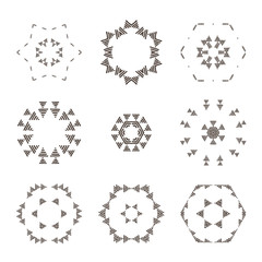 Vector set of abstract floral and circular patterns. Mandalas. Japanese emblems. Flowers. Seal.