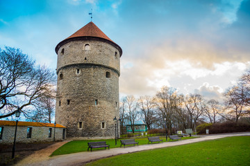 Fototapeta na wymiar Medieval tower in old Tallinn city