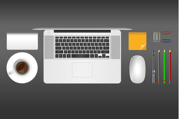 Realistic vector illustration of office objects on grey background