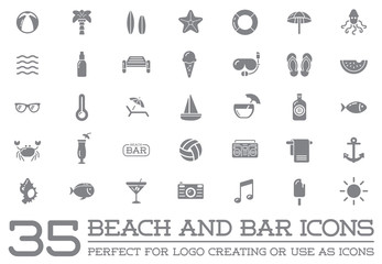 Set of Vector Beach Sea Bar Elements and Summer can be used as Logo or Icon in premium quality