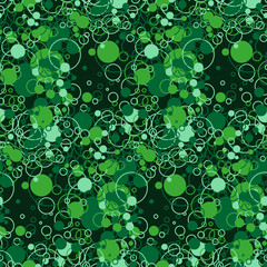 Bright vector seamless pattern of chaotic circles and rings.