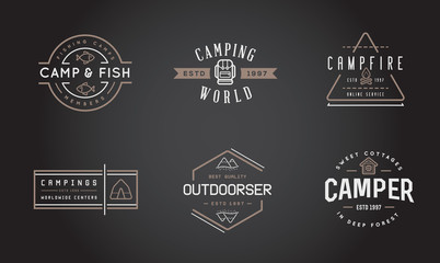 Fototapeta na wymiar Set of Vector Camping Camp Elements With Fictitious Names and Outdoor Activity Icons Illustration can be used as Logo or Icon in premium quality