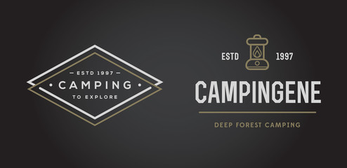 Set of Vector Camping Camp Elements With Fictitious Names and Outdoor Activity Icons Illustration can be used as Logo or Icon in premium quality