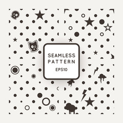 Set of vector seamless patterns with bones, skulls and stars. Emo-style.