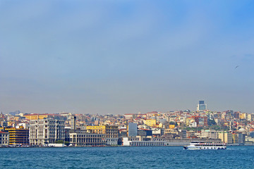 Obraz premium Galata district and ferry, Istanbul, Turkey