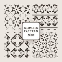 Set of vector seamless pattern with floral motifs, twisted vines. Vintage. Baroque, Rococo.