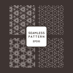 A set of four vector seamless floral and geometric patterns. Japanese style. Arabic style.