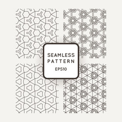 A set of four vector seamless floral and geometric patterns. Japanese style. Arabic style.