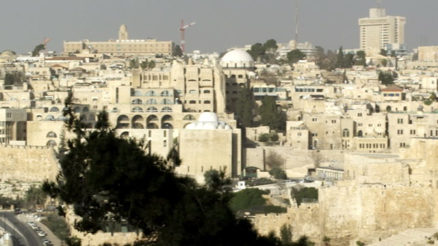 Stock Video Footage panorama of Old Jerusalem from Mt. of Olives shot in Israel at 4k with Red.
