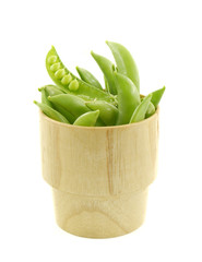 Sweet peas,Bamboo glass on white background.