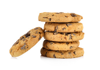 Chocolate chip cookie on white background