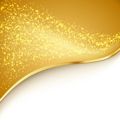 particles flowing over golden wavy background. vector