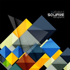 Glossy color squares on black. Geometric abstract background