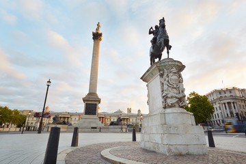 Empty Trafalgar square, early morning in London