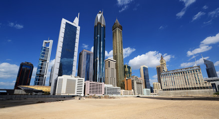 Fototapeta na wymiar Skyscrapers of the Dubai World Trade center