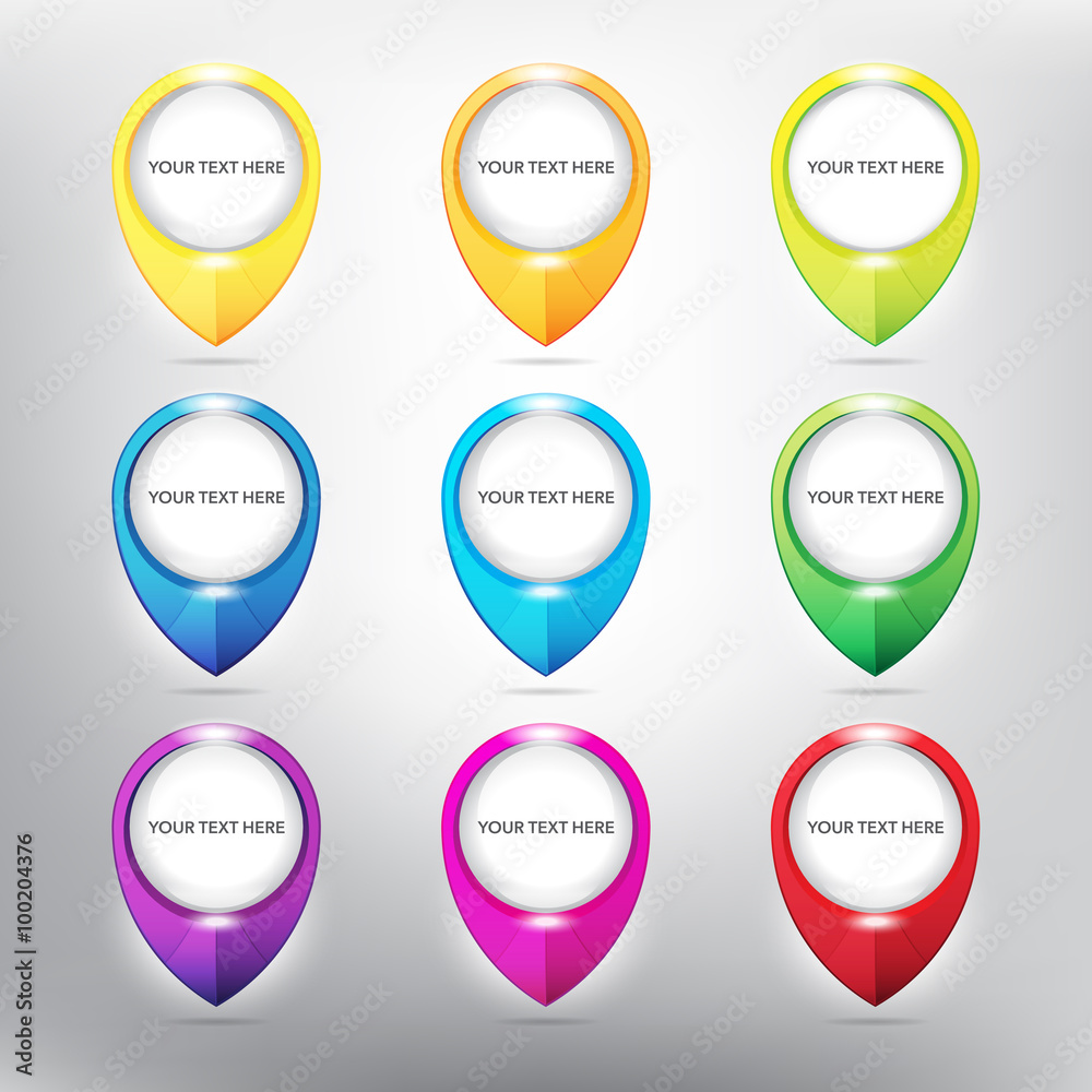 Wall mural abstract vector map pointers set. colorful and glossy on the white panel. vector illustration. eps10
