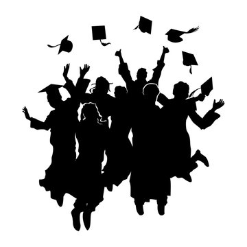 Happy Jumping Graduation Student Silhouette