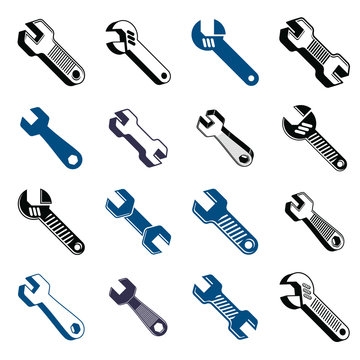 Repair instruments collection, vector 3d tools, wrenches 