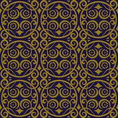 Elegant antique background image of round spiral flower vine pattern.
