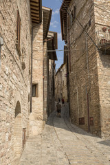 Narrow streets of the medieval village of Spello in Umbria (Italy)
