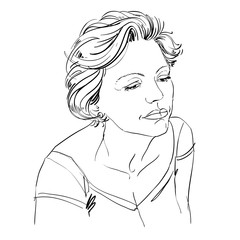 Artistic hand-drawn image, black and white portrait of delicate