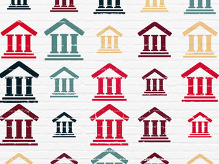 Fototapeta premium Law concept: Courthouse icons on wall background