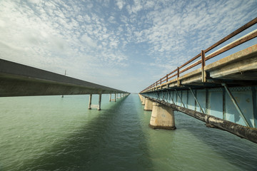 Bridges going to infinity. Seven mile bridge architecture landmark in Florida.