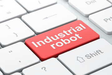 Fototapeta premium Manufacuring concept: Industrial Robot on computer keyboard background