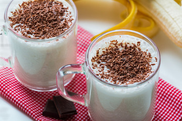Chocolate banana smoothie in a glass