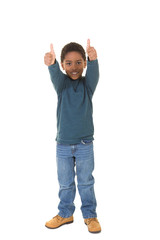 Happy school aged child isolated on white