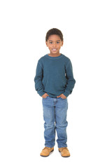 Happy school aged child isolated on white
