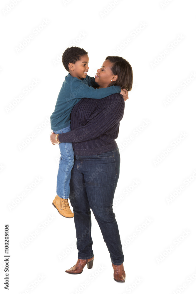 Wall mural a mother and her son isolated on white