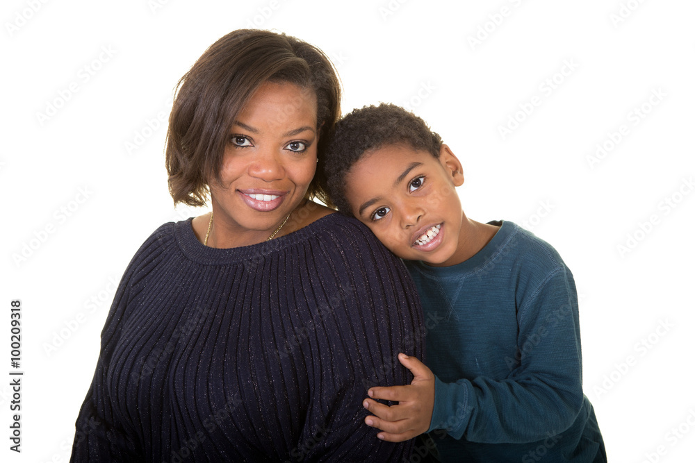 Wall mural a mother and her son isolated on white