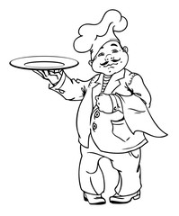 Italian chef with dish outline for coloring