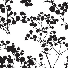 Seamless background with branches of beautiful hand-drawn silhouette gypsophila