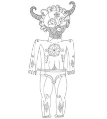 Vector black and white illustration of nude man, mythic creature