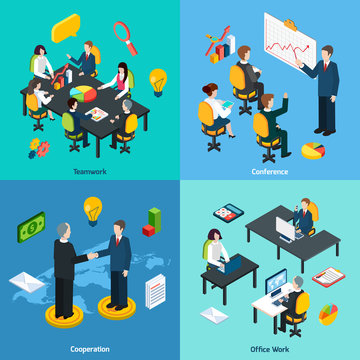 Business concept 4 isometric icons square