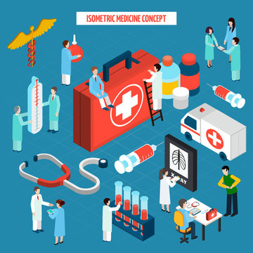 Medicine healthcare concept isometric composition banner