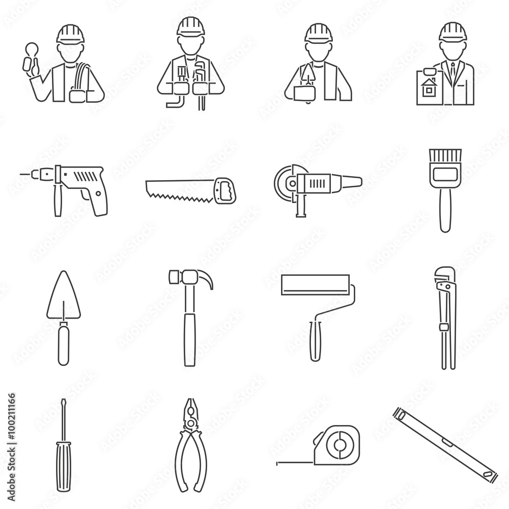 Sticker Construction Icons Line