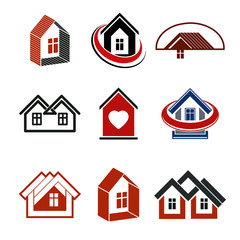 Houses abstract icons. Set of simple buildings, architecture the